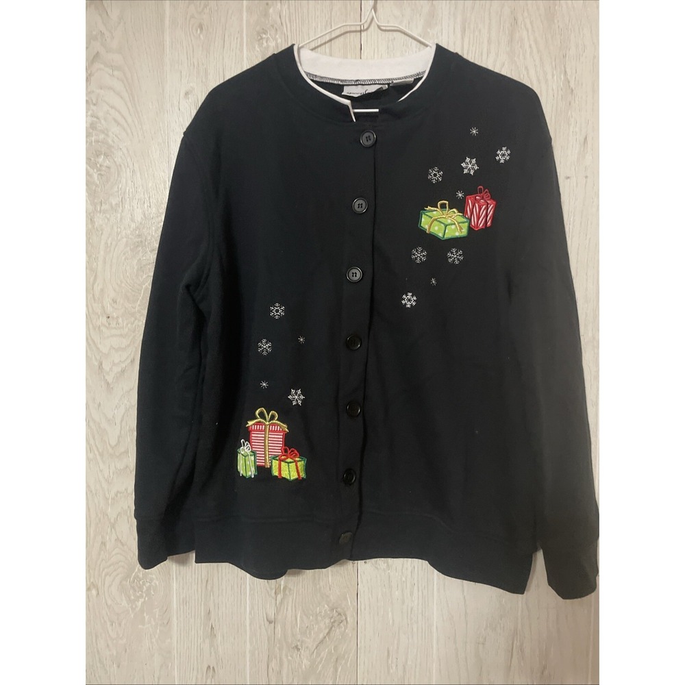 Vintage Speculation Cardigan‎ Sweatshirt Large Petite Womens Blue Presents